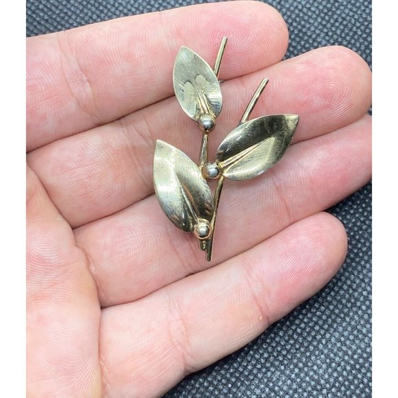 Vintage N E Sterling Pin Denmark Three Leaf & Berries Brooch 925 - Picture 3 of 6